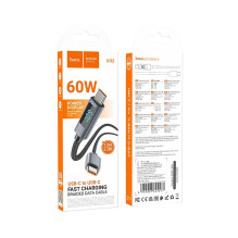 Laidas USB C į USB C Hoco 3A 60W su ekranu 1 m X112 juodas