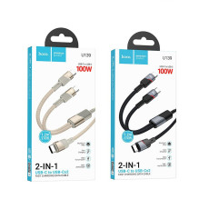 Cable 2in1 USB C to USB C / USB C Hoco 5A 100W 1,2 m U139 gold