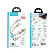 Laidas 2in1 USB C į USB C / USB C Hoco 5A 100W 1,2 m U139 auksinis