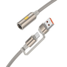 USB A / USB C laidas į cigarečių žiebtuvėlio jungtį Hoco UA38B, auksinis, 0,3 m