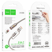 USB A / USB C laidas į cigarečių žiebtuvėlio jungtį Hoco UA38B, auksinis, 0,3 m