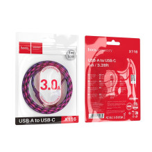 USB A į USB C laidas Hoco 3A 1 m X116 gradientinis violetinis