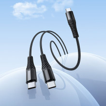 Laidas 2in1 USB C į USB C+C Hoco 1 m X123 juodas