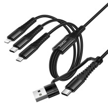 Laidas 3in1 USB C / USB A į Lightning + USB C + Micro USB Hoco 1 m X123 juodas