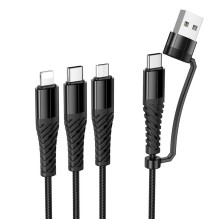 Laidas 3in1 USB C / USB A į Lightning + USB C + Micro USB Hoco 1 m X123 juodas