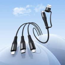 Cable 3in1 USB C / USB A to Lightning + USB C + Micro USB Hoco 1 m X123 black