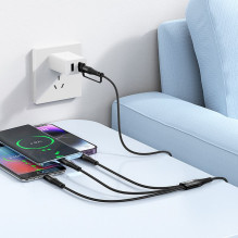Cable 3in1 USB C / USB A to Lightning + USB C + Micro USB Hoco 1 m X123 black