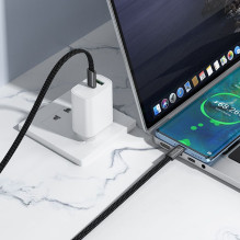 Plokščias kabelis USB C į USB C Hoco 3A 60W 1 m x 125 juodas Plokščias kabelis USB C į USB C Hoco 3A 60W 1 m x 125 juodas