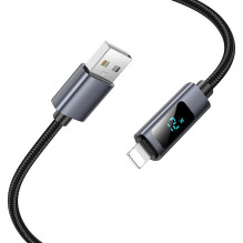 Laidas USB A į Lightning Hoco 2,4A su ekranu 1 m X112 juodas