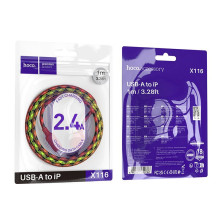 Laidas USB A - Lightning Hoco 2,4A 1 m X116 gradientinis raudonas