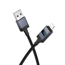 Laidas USB A į Lightning Hoco 2,4A su ekranu 1 m X118 juodas
