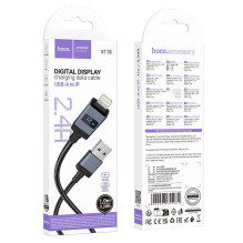 Laidas USB A į Lightning Hoco 2,4A su ekranu 1 m X118 juodas