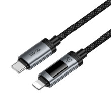 Duomenų kabelis su skaitmeniniu ekranu USB C - Lightning Hoco PD 27W 1,2 m U148 juodas