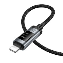 Duomenų kabelis su skaitmeniniu ekranu USB C - Lightning Hoco PD 27W 1,2 m U148 juodas