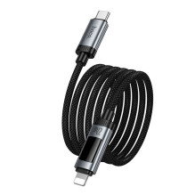 Duomenų kabelis su skaitmeniniu ekranu USB C - Lightning Hoco PD 27W 1,2 m U148 juodas