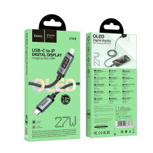 Data Cable with digital display USB C to Lightning Hoco PD 27W 1,2 m U148 black