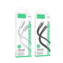 Plokščias kabelis USB C - Lightning Hoco PD 30W 1 m X125 juodas