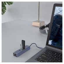 Savio AK-57 USB-A – 3 x USB-A šakotuvas su RJ-45 gigabito eterneto adapteriu, 5000 Mb/s, pilkas, USB 3.2 Gen 1 (3.1 Gen Savio AK-57 USB-A – 3 x USB-A šakotuvas su RJ-45 gigabito eterneto adapteriu, 5000 Mb/s, pilkas, USB 3.2 Gen 1 (3.1 Gen