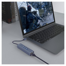 Savio AK-57 USB-A – 3 x USB-A šakotuvas su RJ-45 gigabito eterneto adapteriu, 5000 Mb/s, pilkas, USB 3.2 Gen 1 (3.1 Gen Savio AK-57 USB-A – 3 x USB-A šakotuvas su RJ-45 gigabito eterneto adapteriu, 5000 Mb/s, pilkas, USB 3.2 Gen 1 (3.1 Gen