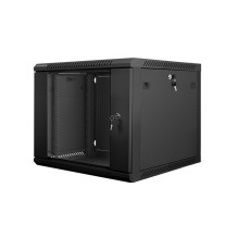 Lanberg prie sienos montuojama stelažinė spintelė 19\'\' 9U 600x600mm juoda (stiklinės durys)
