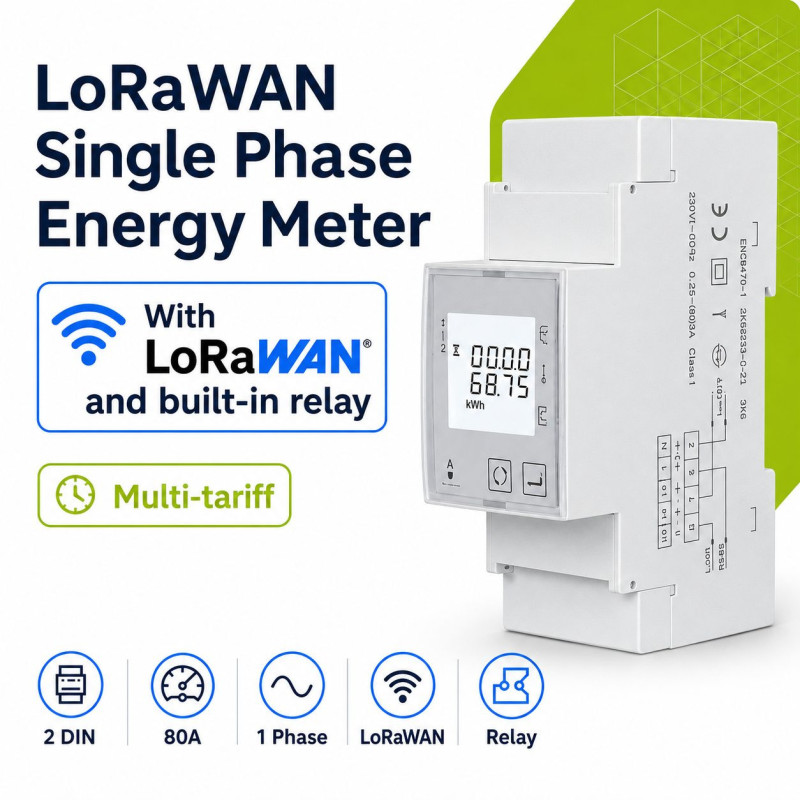 LoRaWAN Single Phase Electricity Meter, Multi Tariff, Built-in Relay