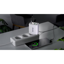 Adapteris Sponge C2 45W GaN, USB-C / USB-A, balta