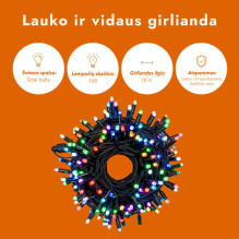 Lauko ir vidaus girlianda (LED lemputės) 10 m PROLED RGB Lauko ir vidaus girlianda (LED lemputės) 10 m PROLED RGB