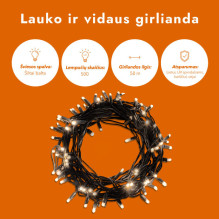 Lauko ir vidaus girlianda (LED lemputės) 50 m PROLED juoda Lauko ir vidaus girlianda (LED lemputės) 50 m PROLED juoda