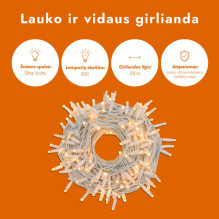 Lauko ir vidaus girlianda (LED lemputės) 20 m PROLED balta Lauko ir vidaus girlianda (LED lemputės) 20 m PROLED balta