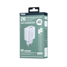 Įkroviklis Remax RP-U120 20W USB-C / USB-A + USB-C to USB-C cable 1.0m baltas Įkroviklis Remax RP-U120 20W USB-C / USB-A + USB-C to USB-C cable 1.0m baltas