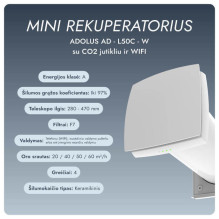 Mini rekuperatorius Adolus AD - L50C - W su CO2 jutikliu ir WIFI