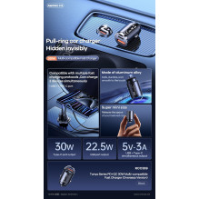 Automobilinis įkroviklis Remax RCC359 30W USB-C / USB-A juodas
