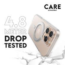 „CARE“ apsauginis dėklas su sidabriniu laikikliu „MagSafe iPhone 16 Pro“, permatomas