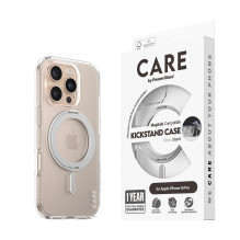„CARE“ apsauginis dėklas su sidabriniu laikikliu „MagSafe iPhone 16 Pro“, permatomas