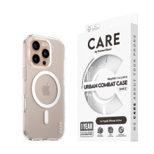 „CARE Flagship“ dėklas su baltu „MagSafe iPhone 16 Pro“, permatomas