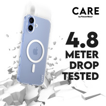 „CARE Flagship“ dėklas su baltu „MagSafe iPhone 16 Plus“ dangteliu, permatomas „CARE Flagship“ dėklas su baltu „MagSafe iPhone 16 Plus“ dangteliu, permatomas