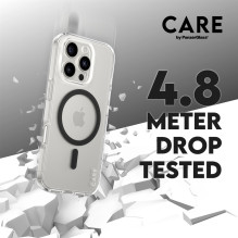 CARE Flagship dėklas su juodu „MagSafe iPhone 16 Pro“, permatomas
