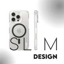 CARE Flagship dėklas su juodu „MagSafe iPhone 16 Pro“, permatomas
