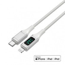 USB-C į „Lightning“ laidas „DigitCord“ 30 W, 1,5 m, baltas * MFI sertifikuotas