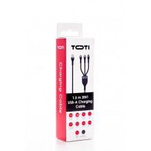 SEEK TOTI USB A to microUSB / Type-C / Lightning, 1.5 m Braided Cable 2A (non-MFI), Black SEEK TOTI USB A to microUSB / Type-C / Lightning, 1.5 m Braided Cable 2A (non-MFI), Black
