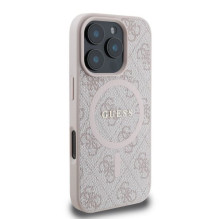 Guess 4G Ring Classic Logo MagSafe iPhone 16 Pro dėklas – rožinis