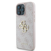 „Guess 4G“ didelio logotipo dėklas, skirtas „iPhone 16 Pro Max“ – rožinis