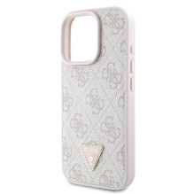 Guess Leather 4G Triangle Strass MagSafe dėklas, skirtas iPhone 16 Pro Max – rožinis