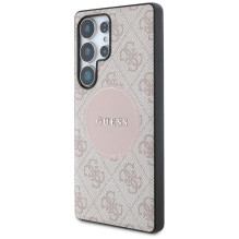 Guess 4G Round Patch Classic Logo MagSafe dėklas, skirtas Samsung Galaxy S25 Ultra Pink