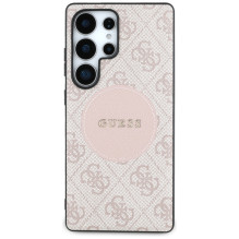 Guess 4G Round Patch Classic Logo MagSafe dėklas, skirtas Samsung Galaxy S25 Ultra Pink