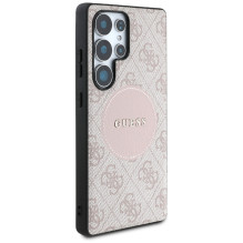 Guess 4G Round Patch Classic Logo MagSafe dėklas, skirtas Samsung Galaxy S25 Ultra Pink