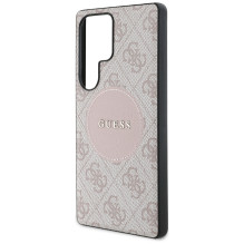 Guess 4G Round Patch Classic Logo MagSafe dėklas, skirtas Samsung Galaxy S25 Ultra Pink