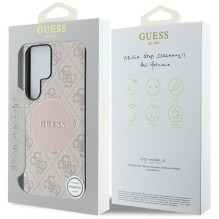 Guess 4G Round Patch Classic Logo MagSafe dėklas, skirtas Samsung Galaxy S25 Ultra Pink