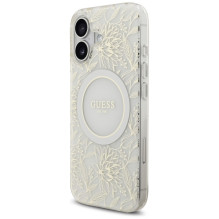 „Guess IML Flowers Electro Pearl Strap MagSafe“ dėklas, skirtas „iPhone 17“ – baltas