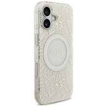 „Guess IML Flowers Electro Pearl Strap MagSafe“ dėklas, skirtas „iPhone 17“ – baltas